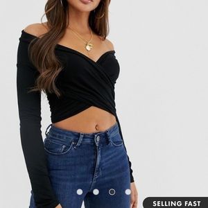 Black off the shoulder crop top
